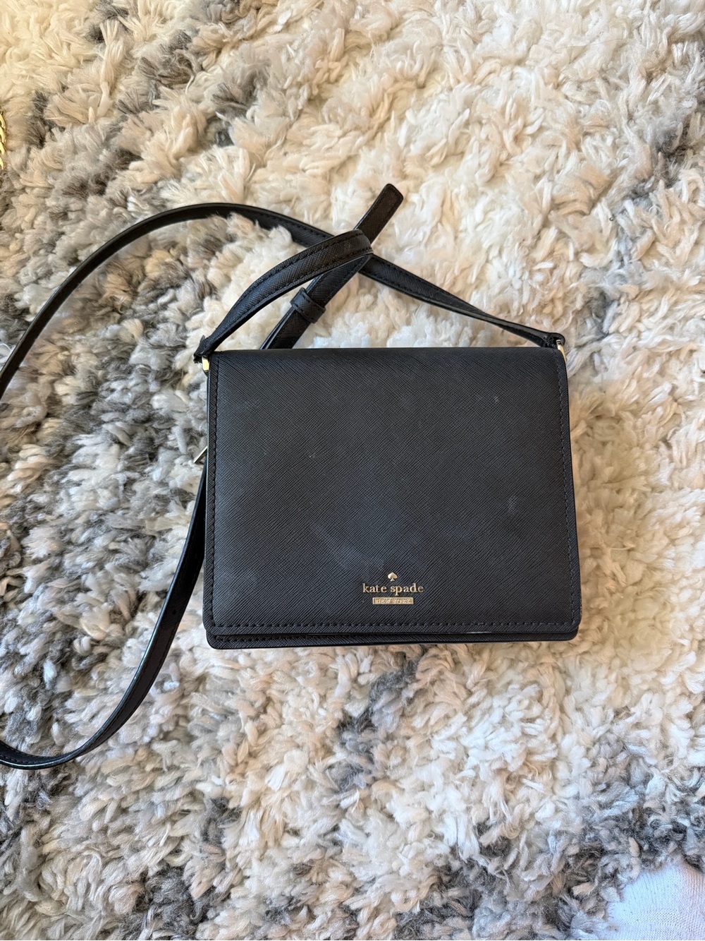 kate spade Black Saffiano Crossbody Bag with Gold Logo